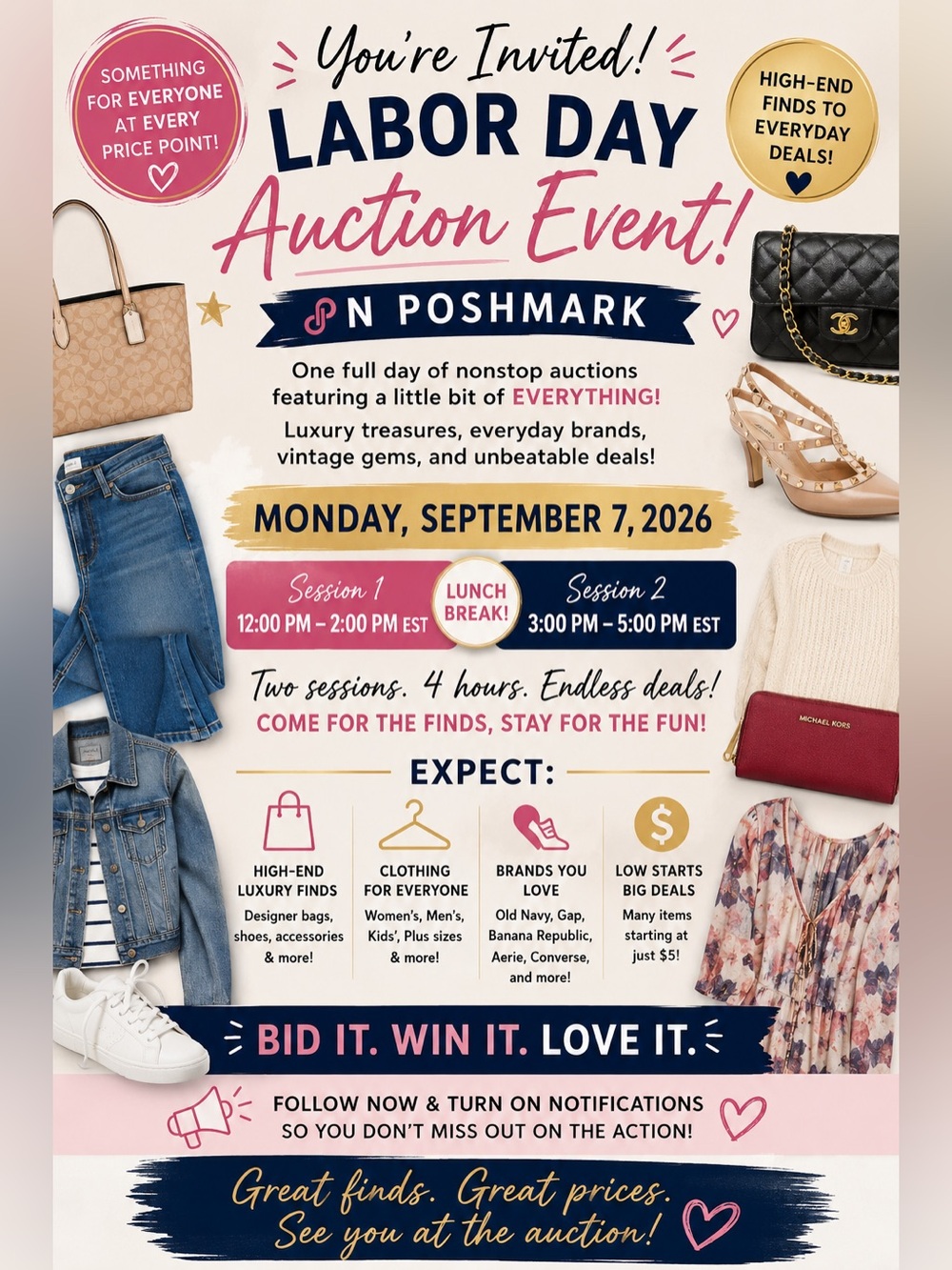 🚨 LABOR DAY POSH SHOW 🚨 $5 STARTS! 9/7 • 12PM + 3PM EST